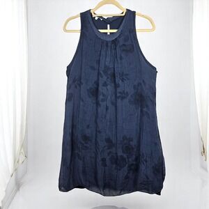 H Trend Silk Floral Dress Sleeveless Made in‎ Italy Navy Blue Woman Small Lined